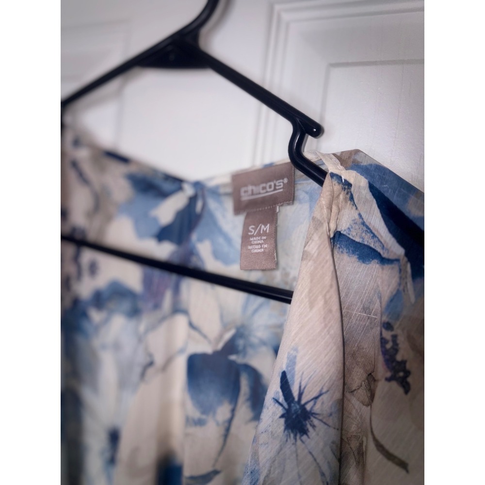 Blue Floral Sheer Kimono Cover Up Boho Resort Beach Chico’s - Picture 5 of 5